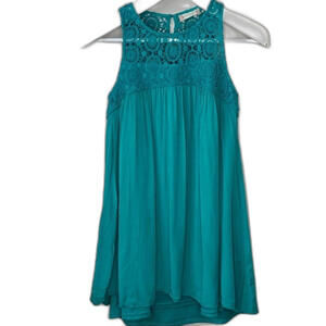 Teal Crochet Shift mini‎ Dress Size S Altar’d State